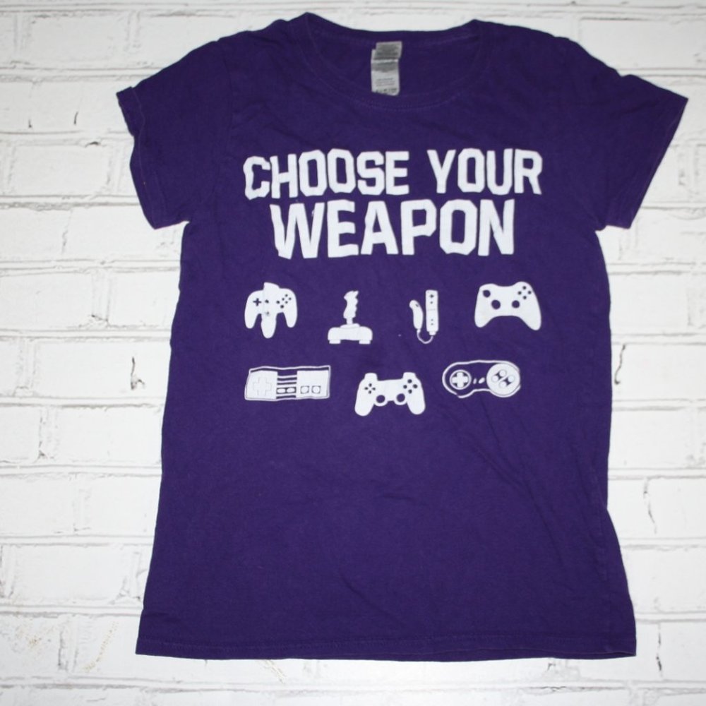 🕹️💜 Choose Your Weapon Tee · Gamer Graphic · Size Small